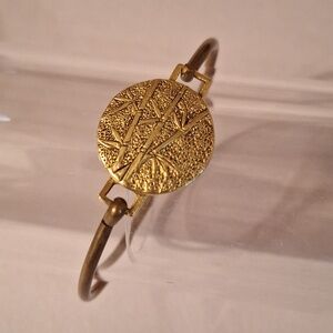 Bamboo Gold Toned Cuff Bracelet GC 2014 Signed Coppery Minimalist Preppy